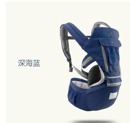 Blue baby carrier with gray accents 