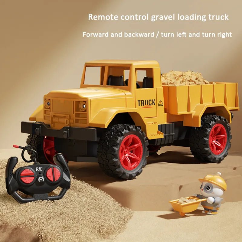 Remote control gravel loading truck with sand and a controller.