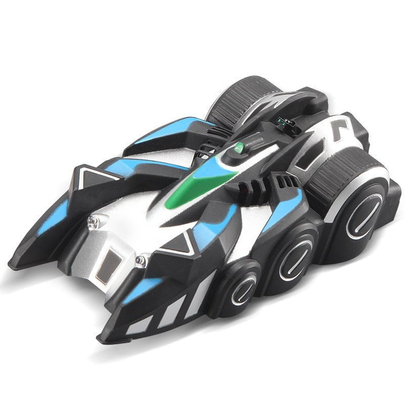 Toy robot with black, white, and blue design.