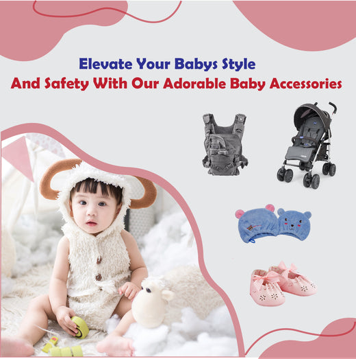 Baby in a fluffy outfit with baby accessories on a white background