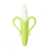 Green banana-shaped baby teether.