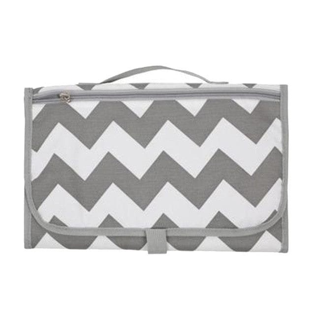 Gray and white chevron patterned bag.