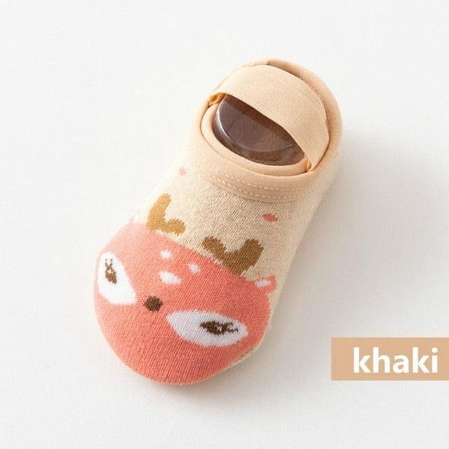 Khaki baby sock with deer design