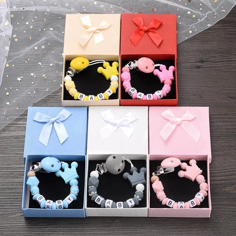 Personalized Baby Pacifier Clips with Name - Silicone Beaded Chain image 0