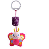 Butterfly-shaped plush toy with purple heart-shaped attachment.