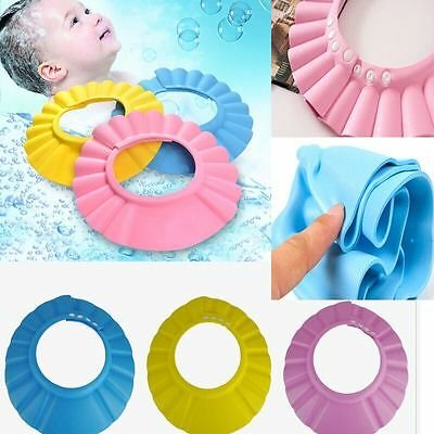 Collage of colorful shower caps with a child in the background