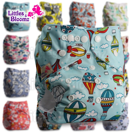 Colorful diaper with hot air balloon pattern