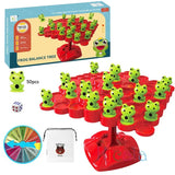 Frog balance tree game with packaging, dice, and a bag.