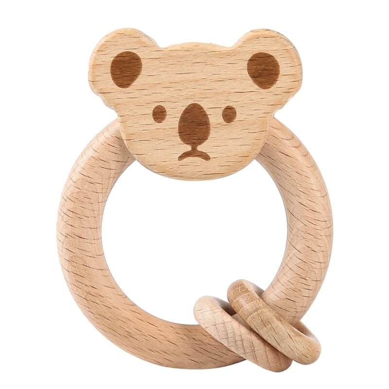 Wooden Baby Rattle & Teether - Crochet Animal Designs - Bear image