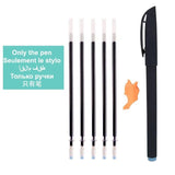 Black pen with four replacement cartridges on a white background