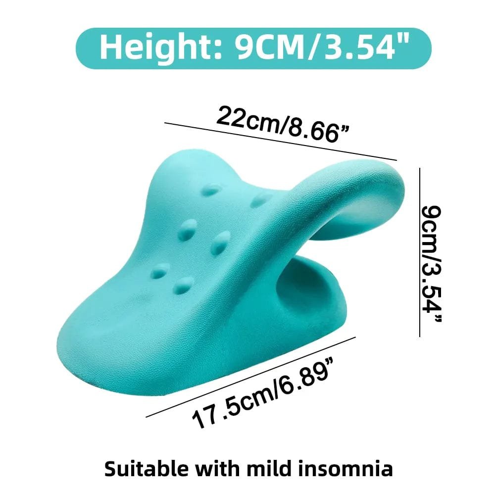 Turquoise pillow with dimensions labeled on a white background