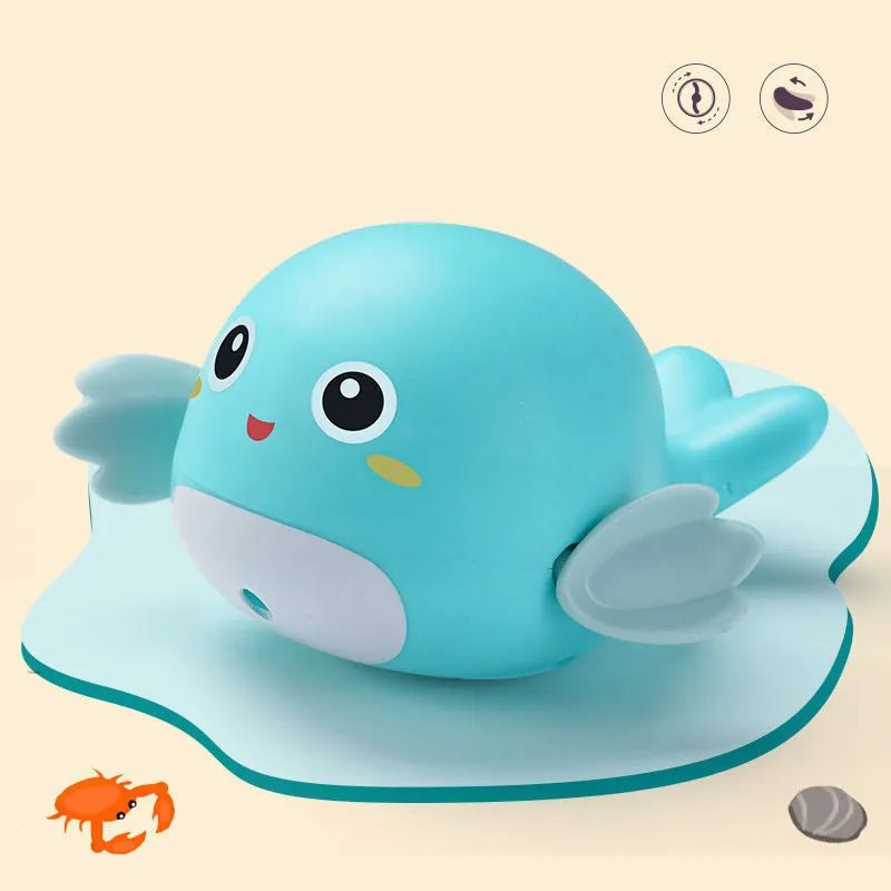 Blue cartoon-like duck toy on a beige background
