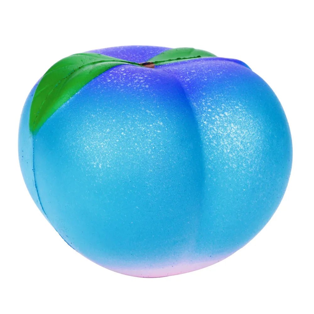 Blueberry-shaped object with a green leaf on a white background