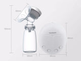 Breast pump with dimensions labeled on a white background