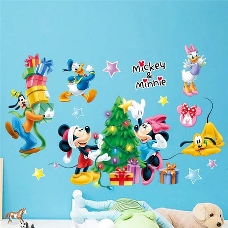 Wall decal set featuring Mickey and Minnie Mouse with friends on a blue wall.