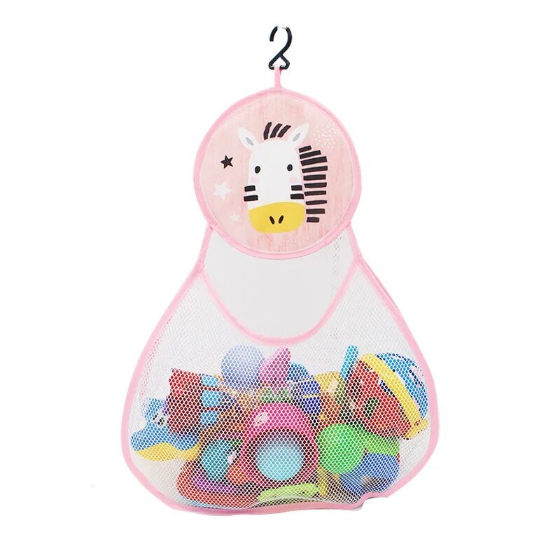 Zebra-themed toy storage bag with colorful balls.