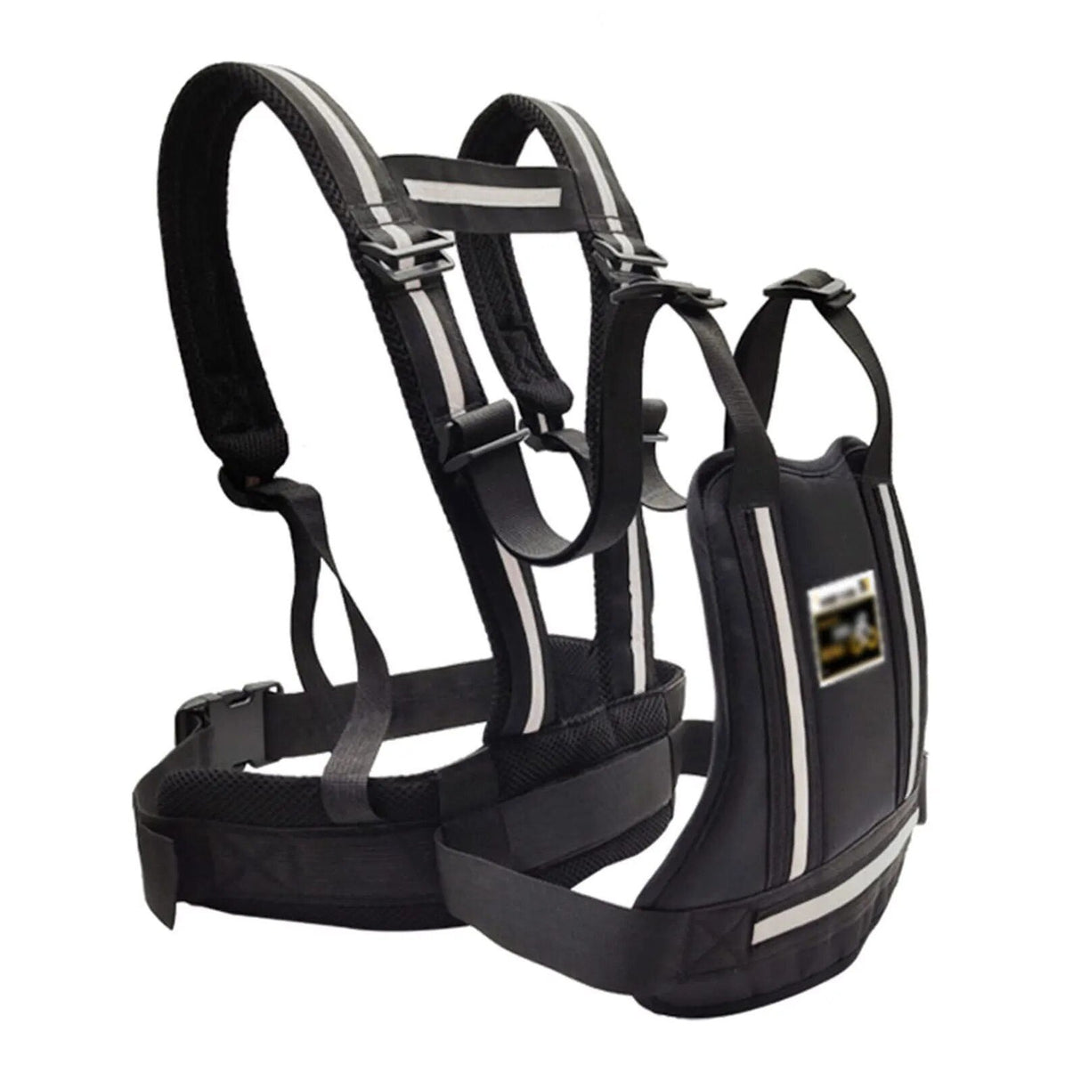 Black safety belt with reflective stripes.