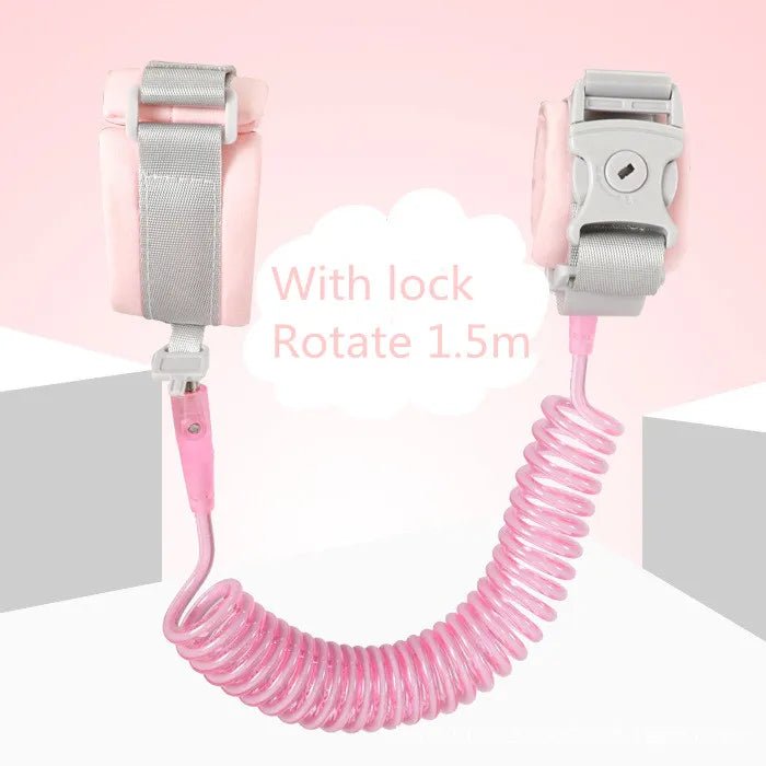 Pink child leash with a lock.