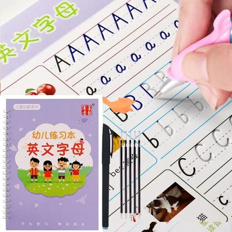 Children's English alphabet practice book with pen and eraser
