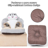 Children's seat with animal design and close-up of slip-resistant bottom material on a white background