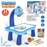 Projector painting toy set with blue projector and drawing materials