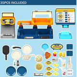 Toy pizza-making set with various components.