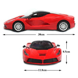 Red sports car model with dimensions indicated 
