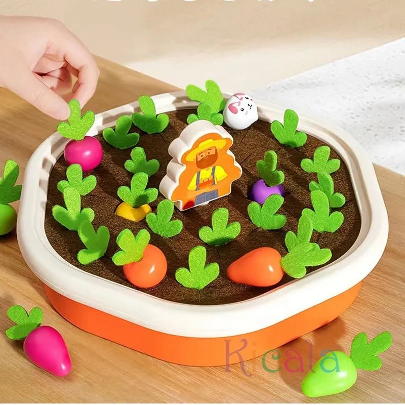 Children's gardening toy with a small garden, plants, and a rabbit figure.