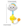Toy with cloud and sun design, featuring measurements