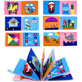 Colorful children's soft book with various educational designs on a white background