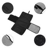 Black and gray diaper changing pad with multiple views.