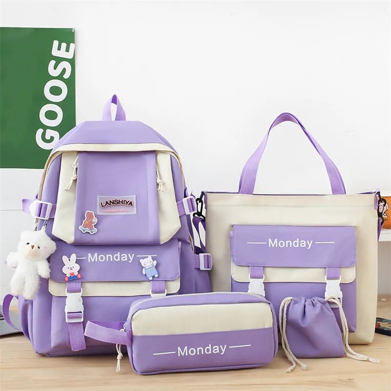 Purple school bag set with 'LANSNIVA' branding.