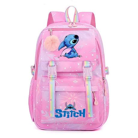 Pink backpack with a cartoon character 