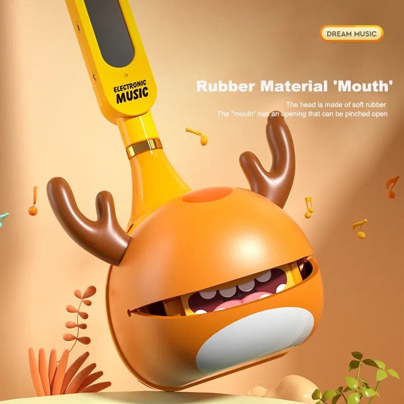 Toy with a yellow and orange design, resembling a musical instrument.