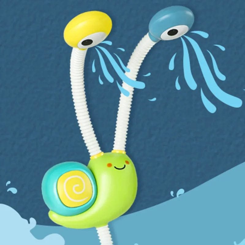 Colorful bath toy with two nozzles spraying water.