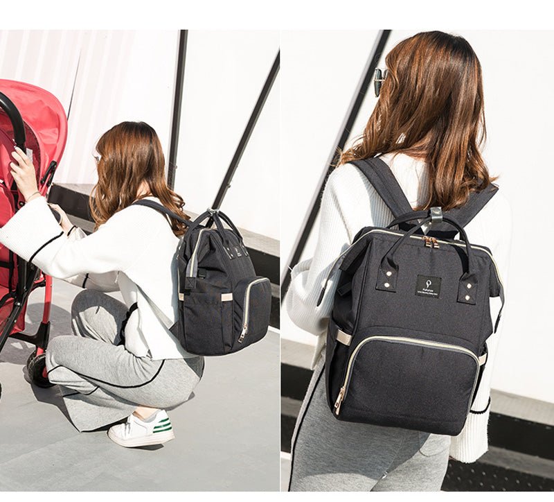 Woman with a black backpack in an airport setting