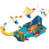 Toy race track set with multiple cars 