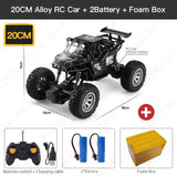 20CM Alloy RC Car with remote control, batteries, and foam box