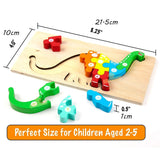 Wooden puzzle with colorful dinosaur pieces