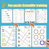 Educational children's activity sheets with numbers, letters, and shapes on a blue background.