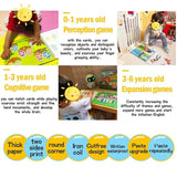 Educational game cards for children of different age groups with text and images.