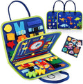 Educational toy with various interactive elements and a carrying case.