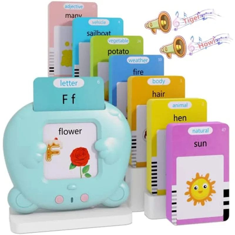 Educational toy with flashcards and a central display for learning letters and words.
