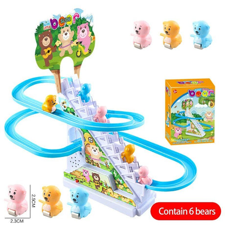 Toy bear track set with colorful track and small bear figures, including packaging.