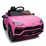 Pink toy car with Lamborghini logo.