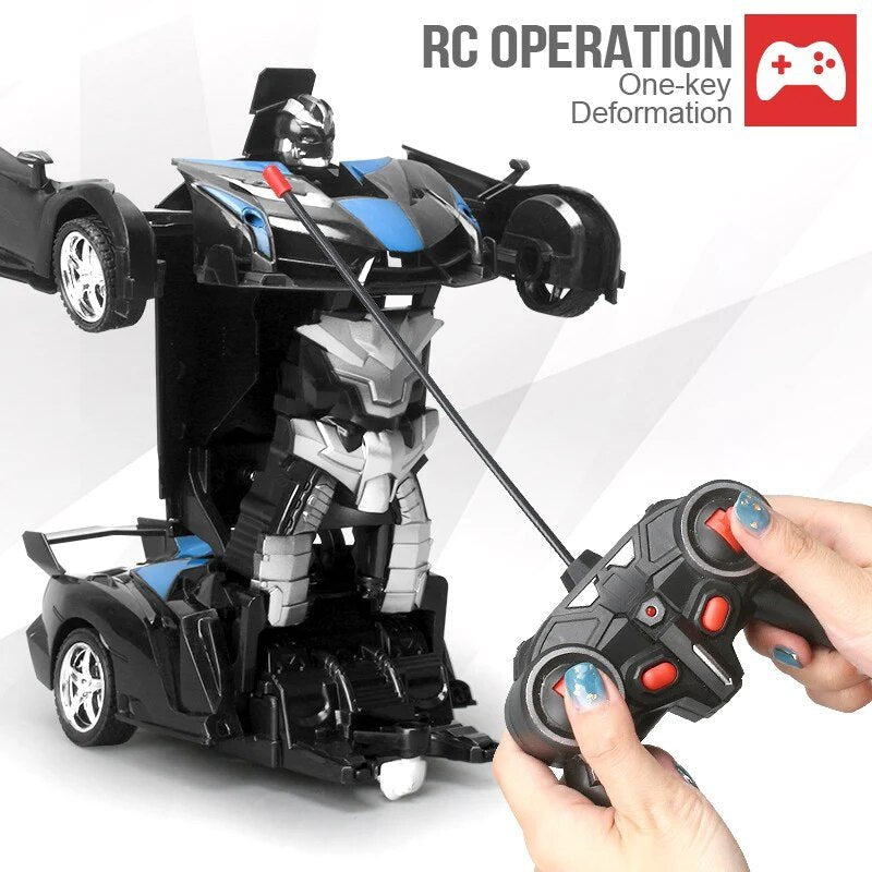 Toy robot transforming from a car with remote control