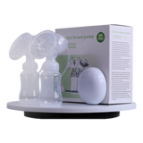 Electric breast pump with packaging on a white background