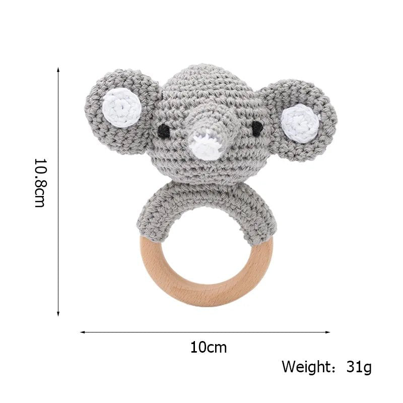 1PC Crochet Animal Wooden Teether & BPA-Free Rattle - 1PC Elephant image