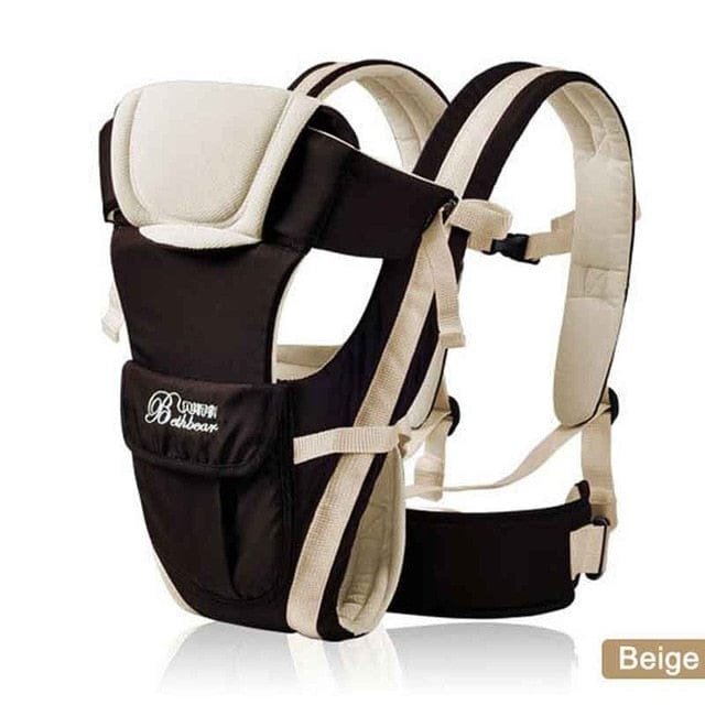 Black and beige baby carrier with 'Babycare' branding