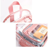 Pink clear travel bag with a phone inside